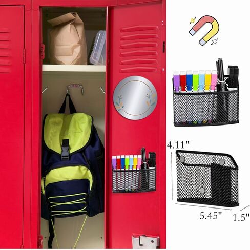 حامل أقلام مغناطيسي للخزانة، والثلاجة، والسبورة البيضاء، ومنظم خزانة معدنية شبكية لتخزين ملحقات الخزانة، وحامل علامة مغناطيسية للثلاجات، ولوحة مسح جافة، عبوة من 2، أسود in Kuwait