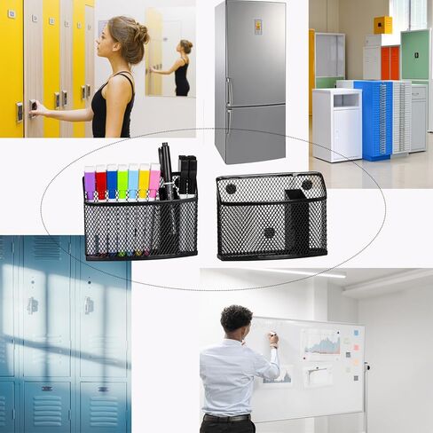 حامل أقلام مغناطيسي للخزانة، والثلاجة، والسبورة البيضاء، ومنظم خزانة معدنية شبكية لتخزين ملحقات الخزانة، وحامل علامة مغناطيسية للثلاجات، ولوحة مسح جافة، عبوة من 2، أسود in Kuwait