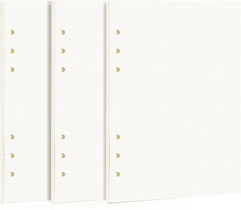 إعادة تعبئة ورق منقط مقاس A5، 3 عبوات من ورق التجليد، إعادة تعبئة مجلة ورقية فضفاضة تنطبق على 6 فتحات، 135 ورقة 270 صفحة، مثالية للعمل أو المنزل أو المدرسة (ورقة منقط) in Kuwait