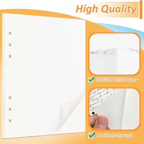 إعادة تعبئة ورق منقط مقاس A5، 3 عبوات من ورق التجليد، إعادة تعبئة مجلة ورقية فضفاضة تنطبق على 6 فتحات، 135 ورقة 270 صفحة، مثالية للعمل أو المنزل أو المدرسة (ورقة منقط) in Kuwait