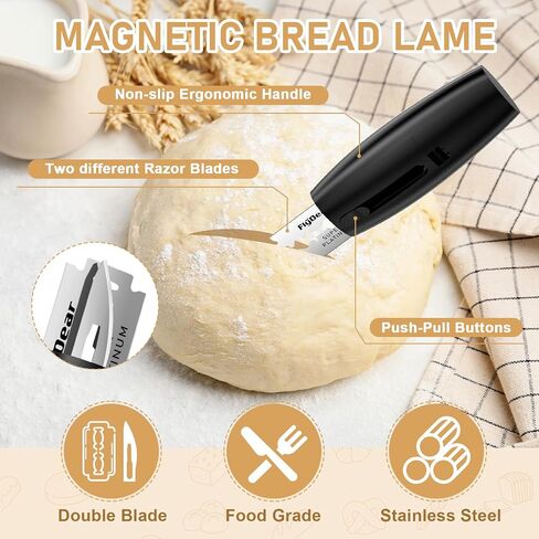 2 in 1 Extractable & Magnetic Bread Lame Dough Scoring Tool - Sourdough Scoring Tool for Sourdough Bread baking & Bread Making Tools with 10 Razor Blades（Black） in Saudi Arabia