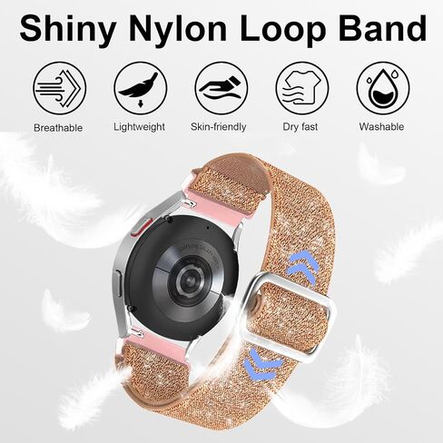 سوار ساعة من النايلون اللامع القابل للتمدد 20 مم متوافق مع ساعة Samsung Galaxy Watch 6 5 4 44 40 مم/ساعة 5 Pro 45 مم/ ساعة 6 كلاسيكية 43 47 مم/ساعة 4 كلاسيكية 46 42 مم، حزام نسائي رياضي مضفر مرن قابل للتعديل in Saudi Arabia