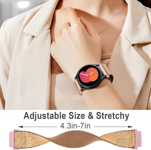 سوار ساعة من النايلون اللامع القابل للتمدد 20 مم متوافق مع ساعة Samsung Galaxy Watch 6 5 4 44 40 مم/ساعة 5 Pro 45 مم/ ساعة 6 كلاسيكية 43 47 مم/ساعة 4 كلاسيكية 46 42 مم، حزام نسائي رياضي مضفر مرن قابل للتعديل in Saudi Arabia