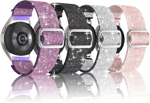 سوار ساعة من النايلون اللامع القابل للتمدد 20 مم متوافق مع ساعة Samsung Galaxy Watch 6 5 4 44 40 مم/ساعة 5 Pro 45 مم/ ساعة 6 كلاسيكية 43 47 مم/ساعة 4 كلاسيكية 46 42 مم، حزام نسائي رياضي مضفر مرن قابل للتعديل in Saudi Arabia