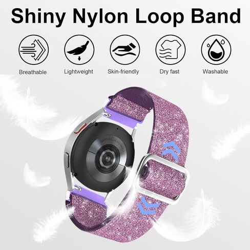 سوار ساعة من النايلون اللامع القابل للتمدد 20 مم متوافق مع ساعة Samsung Galaxy Watch 6 5 4 44 40 مم/ساعة 5 Pro 45 مم/ ساعة 6 كلاسيكية 43 47 مم/ساعة 4 كلاسيكية 46 42 مم، حزام نسائي رياضي مضفر مرن قابل للتعديل in Saudi Arabia
