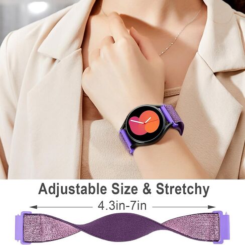 سوار ساعة من النايلون اللامع القابل للتمدد 20 مم متوافق مع ساعة Samsung Galaxy Watch 6 5 4 44 40 مم/ساعة 5 Pro 45 مم/ ساعة 6 كلاسيكية 43 47 مم/ساعة 4 كلاسيكية 46 42 مم، حزام نسائي رياضي مضفر مرن قابل للتعديل in Saudi Arabia
