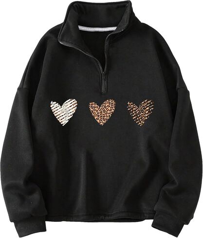 سويت شيرت SweatyRocks نسائي بطباعة الفهد نصف سحاب وأكمام طويلة وكتف منسدل in Kuwait