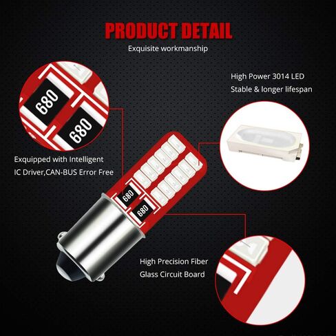 YEORO BA9S BA9 T4W 53 57 1895 64111 LED Bulbs 200LM Super Bright 24-SMD 3014 Chips LED Lamp for License Plate side door Interior Map Dome Parking City Dashboard Light,Xenon White.(10-Pack) in Saudi Arabia