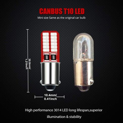 YEORO BA9S BA9 T4W 53 57 1895 64111 LED Bulbs 200LM Super Bright 24-SMD 3014 Chips LED Lamp for License Plate side door Interior Map Dome Parking City Dashboard Light,Xenon White.(10-Pack) in Saudi Arabia