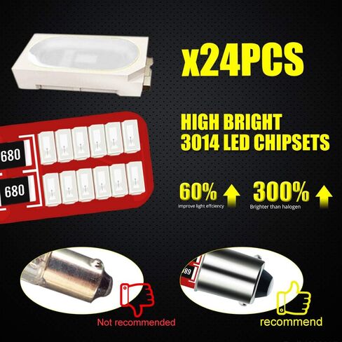 YEORO BA9S BA9 T4W 53 57 1895 64111 LED Bulbs 200LM Super Bright 24-SMD 3014 Chips LED Lamp for License Plate side door Interior Map Dome Parking City Dashboard Light,Xenon White.(10-Pack) in Saudi Arabia
