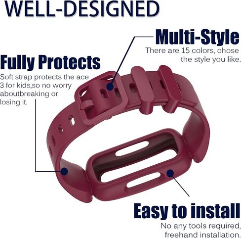 Aroloxta Bands Compatible with Fitbit Ace 3 for Kids, Waterproof Soft Slilcone Colorful Ace3 Straps for Boys Girls Bracelet Accessories Sports Watch Replacement Band for Fitbit Ace 3 Kid Children in Saudi Arabia