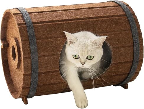 Beer Barrel Shape Cat House, Felt Peekaboo Cat Cave, Foldable Cat Beds for Indoor Cats, Durable Cat Scratch House Kitten Bed in Saudi Arabia