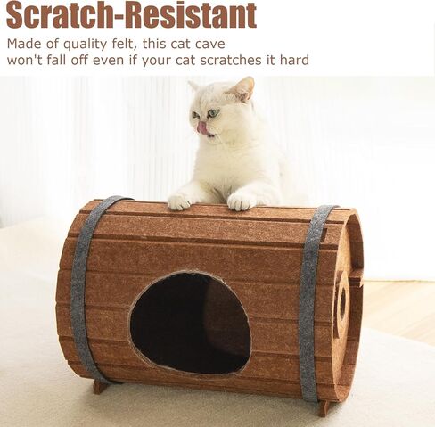 Beer Barrel Shape Cat House, Felt Peekaboo Cat Cave, Foldable Cat Beds for Indoor Cats, Durable Cat Scratch House Kitten Bed in Saudi Arabia