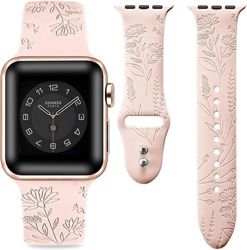 DMMG متوافق مع سوار ساعة Apple للنساء 38/40/41/42/44/45 مم، سوار رياضي منقوش بالزهور، سوار معصم من السيليكون الناعم اللطيف والأزهار بديل لسلسلة iwatch Bands 8 7 6 5 4 3 2 1 SE in Kuwait
