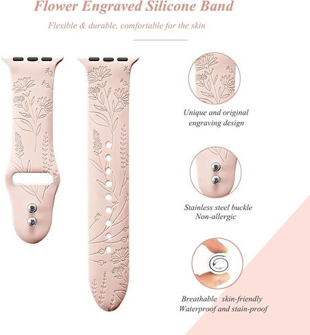 DMMG متوافق مع سوار ساعة Apple للنساء 38/40/41/42/44/45 مم، سوار رياضي منقوش بالزهور، سوار معصم من السيليكون الناعم اللطيف والأزهار بديل لسلسلة iwatch Bands 8 7 6 5 4 3 2 1 SE in Kuwait