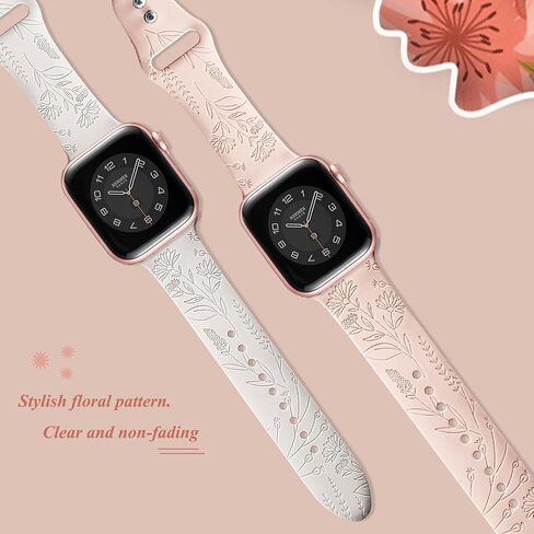 DMMG متوافق مع سوار ساعة Apple للنساء 38/40/41/42/44/45 مم، سوار رياضي منقوش بالزهور، سوار معصم من السيليكون الناعم اللطيف والأزهار بديل لسلسلة iwatch Bands 8 7 6 5 4 3 2 1 SE in Kuwait