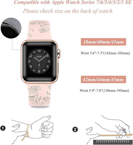 DMMG متوافق مع سوار ساعة Apple للنساء 38/40/41/42/44/45 مم، سوار رياضي منقوش بالزهور، سوار معصم من السيليكون الناعم اللطيف والأزهار بديل لسلسلة iwatch Bands 8 7 6 5 4 3 2 1 SE in Kuwait