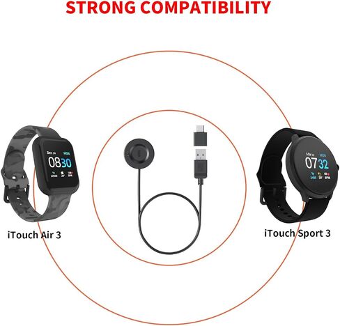 كابل شاحن USB للساعة الذكية iTouch Wearables Air 3 والساعة الذكية iTouch Sport 3، قاعدة شحن بديلة متوافقة مع الساعة الذكية iTouch Air 3، الساعة الذكية iTouch Sport 3 (أسود) in Saudi Arabia