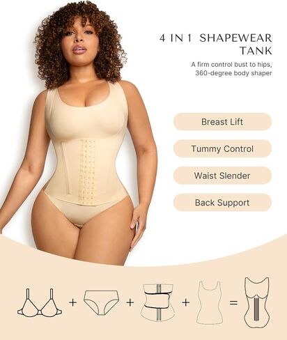 SHAPELLX Tank Shapewear for Women Tummy Control Bodysuit Seamless Slimming Body Shaper 3 in 1 Waist Trainer Bra in Saudi Arabia