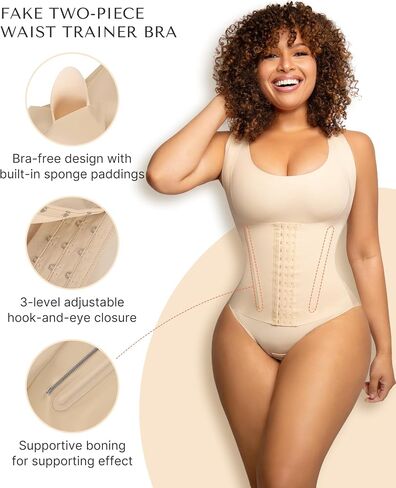 SHAPELLX Tank Shapewear for Women Tummy Control Bodysuit Seamless Slimming Body Shaper 3 in 1 Waist Trainer Bra in Saudi Arabia