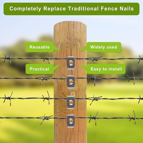 Fence Staples for Wire Fencing, Reusable Wire Fence Staples Fasteners for Mesh and Woven Fencing, 100pcs Wire Fence Staples Nails with Wire Fixer for Easy Installation in Kuwait