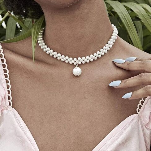 Doubnine Pearl Bead Choker Pendant Elegance Wedding Ivory Necklace for Women Bride Gift in Kuwait