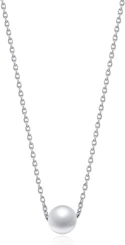 Single Pearl Choker/Necklace for Women Silver/Gold Plated 8mm Floating Freshwater Pearls Wedding Bridesmaids Anniversary Christmas Gifts for Girls 16 18 inch in Saudi Arabia