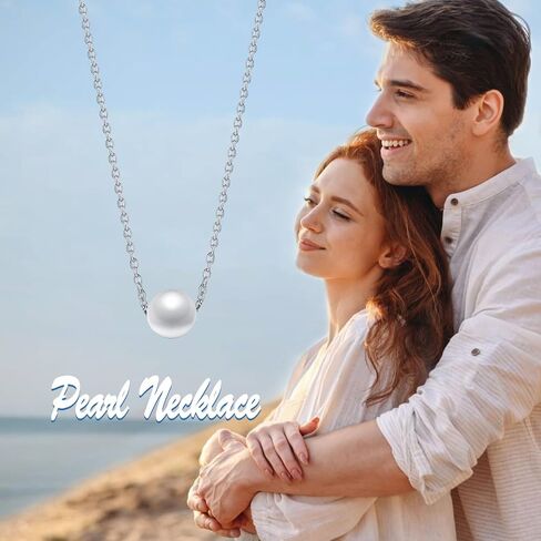 Single Pearl Choker/Necklace for Women Silver/Gold Plated 8mm Floating Freshwater Pearls Wedding Bridesmaids Anniversary Christmas Gifts for Girls 16 18 inch in Saudi Arabia