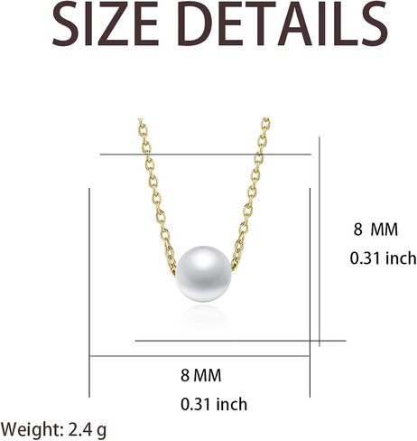 Single Pearl Choker/Necklace for Women Silver/Gold Plated 8mm Floating Freshwater Pearls Wedding Bridesmaids Anniversary Christmas Gifts for Girls 16 18 inch in Saudi Arabia