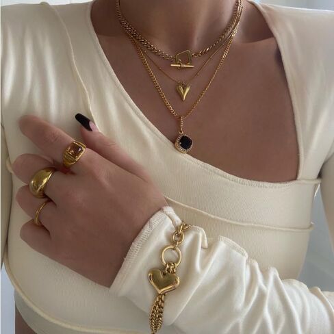 مكتنزة الذهب مربع تبديل المشبك قلادة قلادة للنساء الفتيات، العصرية بسيطة سميكة قلادة الفولاذ المقاوم للصدأ قلادة هيبوالرجينيك، سلسلة الارتباط الكوبي الحد الأدنى قلادة بيان الموضة أنيقة in Kuwait