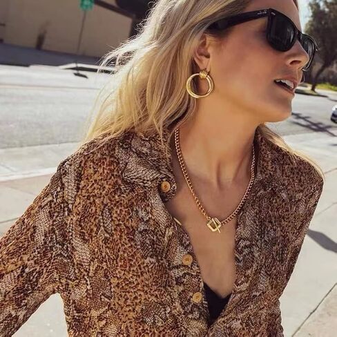 مكتنزة الذهب مربع تبديل المشبك قلادة قلادة للنساء الفتيات، العصرية بسيطة سميكة قلادة الفولاذ المقاوم للصدأ قلادة هيبوالرجينيك، سلسلة الارتباط الكوبي الحد الأدنى قلادة بيان الموضة أنيقة in Kuwait