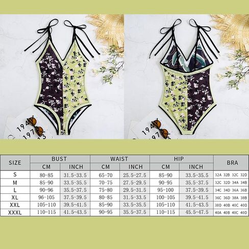 Women Floral Print Reversible Swimwear, Spaghetti Strap 1 Piece Swimsuit, V Neck Bathing Suit, Tummy Control Monokini in Kuwait