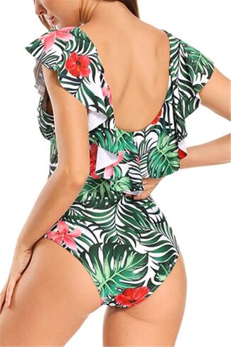 بدلة سباحة نسائية مثيرة على شكل حرف V من قطعة واحدة، ملابس سباحة بأكمام مكشكشة من الاستوديو in Kuwait