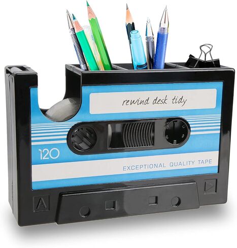 حامل قلم شريط كاسيت عتيق للمكتب مع ملصق شفاف وموزع قلم رصاص منظم لمنظمي مكتب المكتب وملحقاته حافظة أقلام ووعاء حاوية مزهرية (أزرق) in Kuwait