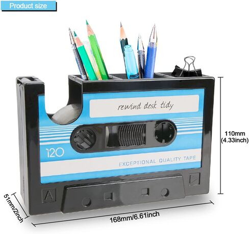 حامل قلم شريط كاسيت عتيق للمكتب مع ملصق شفاف وموزع قلم رصاص منظم لمنظمي مكتب المكتب وملحقاته حافظة أقلام ووعاء حاوية مزهرية (أزرق) in Kuwait