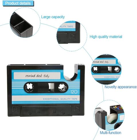 حامل قلم شريط كاسيت عتيق للمكتب مع ملصق شفاف وموزع قلم رصاص منظم لمنظمي مكتب المكتب وملحقاته حافظة أقلام ووعاء حاوية مزهرية (أزرق) in Kuwait
