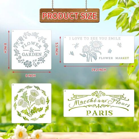Flower Market Stencil, Large Spring Wildflower Stencils Farmhouse Stencils for Painting on Wood, Craft Template Wood Burning Stencil for Garden Canvas Sign Wall Home Decor(Flower) in Saudi Arabia