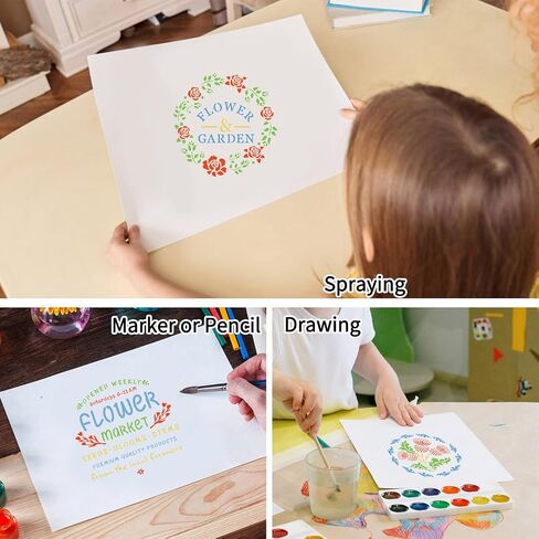 Flower Market Stencil, Large Spring Wildflower Stencils Farmhouse Stencils for Painting on Wood, Craft Template Wood Burning Stencil for Garden Canvas Sign Wall Home Decor(Flower) in Saudi Arabia
