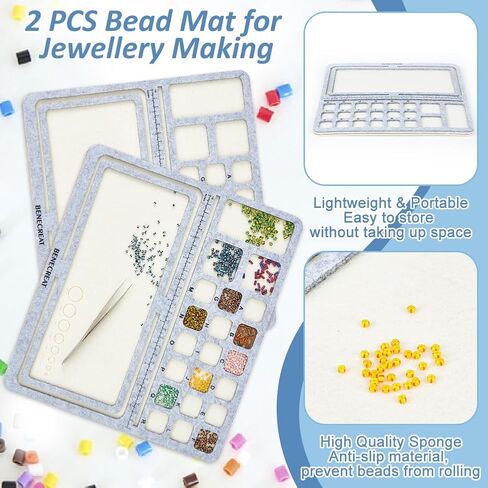 BENECREAT 2Pcs Large Hard Back Bead Mats, 11.8x11inch Rectangle Gray Felt Beading Mat, Bead Tray with A~R Grids Bead Design Boards for Art Crafts Jewelry Making Beading Supplies in Saudi Arabia