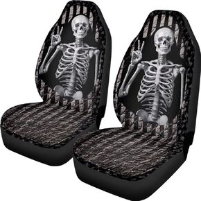 Horror Skeleton Print Car Front Seat Covers, Breathable Easy to Install Automotive Bucket Seat Covers Fits Most Cars SUV Trucks, Black in Saudi Arabia