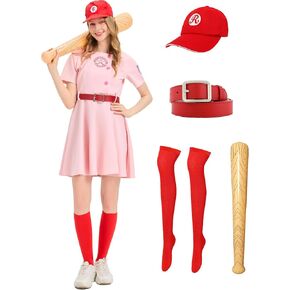 Women Baseball Costume PInk Baseball Dress Women League Costume Uniform Set with Hat Socks Inflatable Baseball Bat in Saudi Arabia