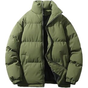 Men Solid Color Stand Collar Pockets Cotton-Padded Classic Thicken Oversized Zipper Parka Coat in Kuwait