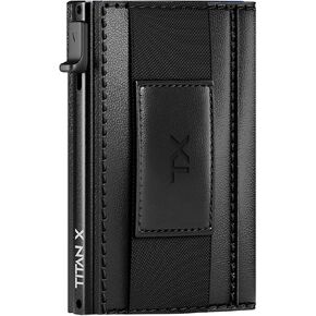 TITAN X Bifold Wallet | Slim Metal Leather with Cash Strap | Pop Up Card Access, ANTI-RFID (Carbon Fiber) in Saudi Arabia