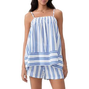 نساء مخطط بيجاما مجموعة الكشكش حافة السباغيتي حزام كامي أعلى الساق الساق واسعة مجموعة y2k 2 قطعة pj in Kuwait