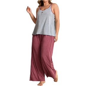 OYOANGLE Women's 2 Pieces Plus Size Pajamas Set Solid Tank Top and Wide Leg Pants Pjs Loungewear Sets in Saudi Arabia
