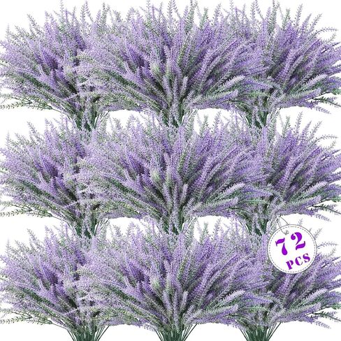 Agusbagli 72 Bundles Lavender Flowers Artificial, 14.5“ Purple Plastic Flowers UV Resistant Outdoor Plants Faux Lavender Stems for Garden Centerpieces Window Box Porch Home DéCor in Kuwait