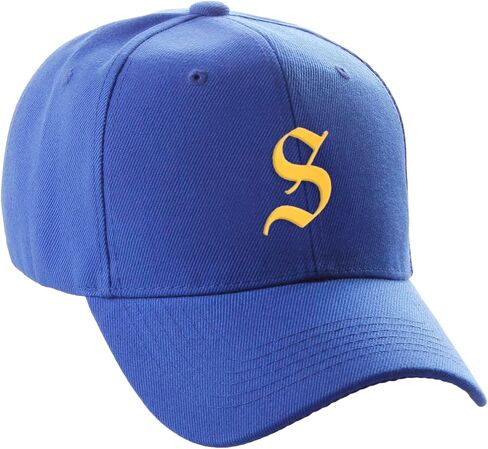 Daxton Structured Baseball Hat Cap Curved Curved Gold Gold Old English Font Alphabet A to Z in Kuwait
