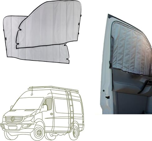 VanEssential Insulated Magnetic Blackout Front Door Window Covers (Pair) Designed for Mercedes-Benz NCV3 (Van Years 2007 to 2018) - Cool Gray in Kuwait