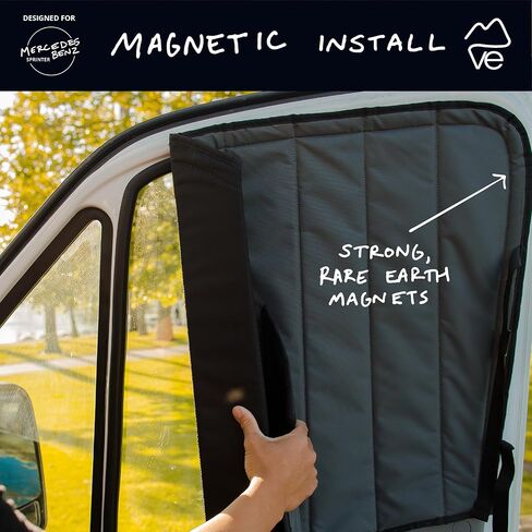 VanEssential Insulated Magnetic Blackout Front Door Window Covers (Pair) Designed for Mercedes-Benz NCV3 (Van Years 2007 to 2018) - Cool Gray in Kuwait