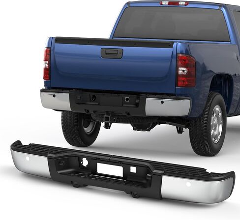 Rear Bumper Assembly W/Step Pad GM1103148 Compatible for 2007-2013 Chevy Silverado 1500 / GMC Sierra 1500 W/Parking Sensor Holes Complete Steel Standard Back Bumpers -Chrome in Saudi Arabia